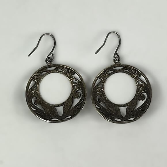 Sterling Silver 925 Earrings Vintage Dreamcatcher Pierced Dangle Circle Solid - Picture 2 of 3